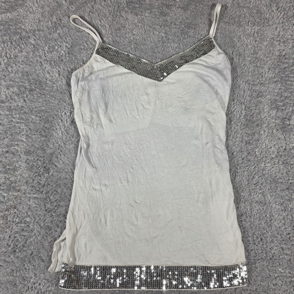 No Boundaries Cami Tank Top Juniors L 11/13 White Good Sequin Trim Y2K Glam Cami